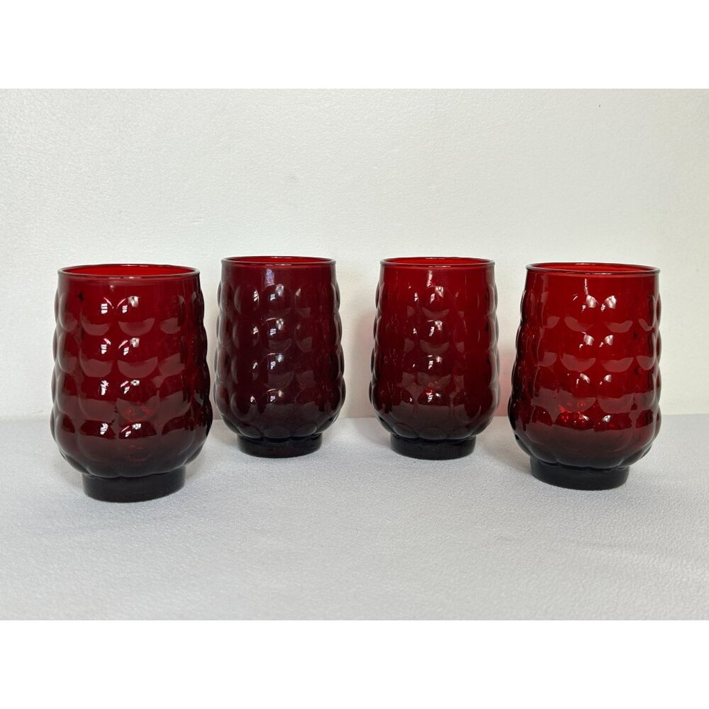 Set of 4 Vintage Anchor Hocking Ruby Red Bubble Tumbler Glasses